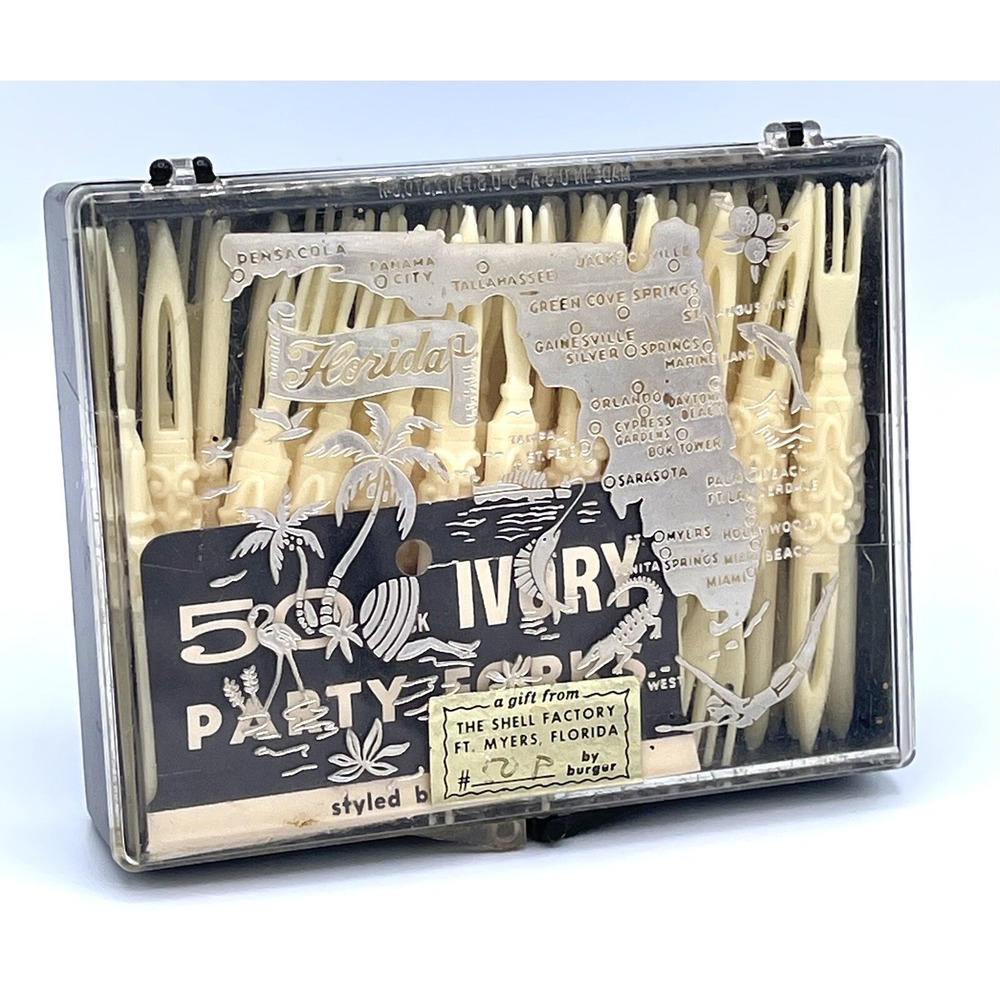 Vintage 70's 80's Plastic Tiki Totem Cocktail Picks In Plastic Florida Case